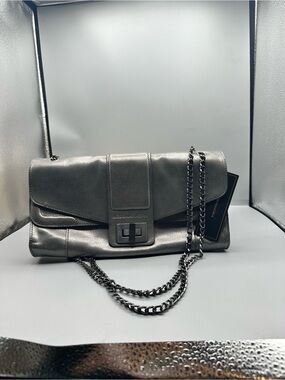 BCBG Metallic Gray Chain Shoulder Bag